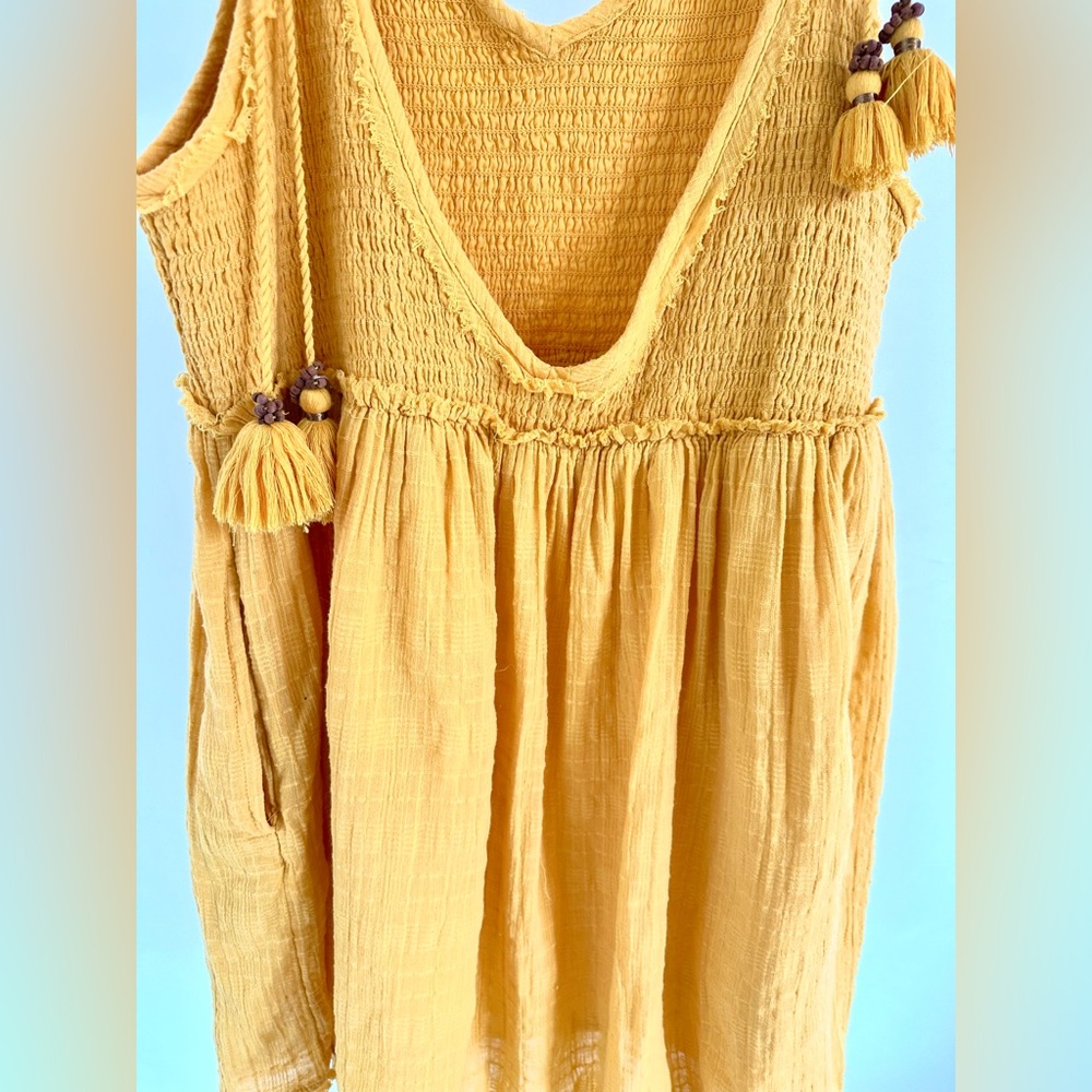 Free people yellow sun dress with tassel ties size Small